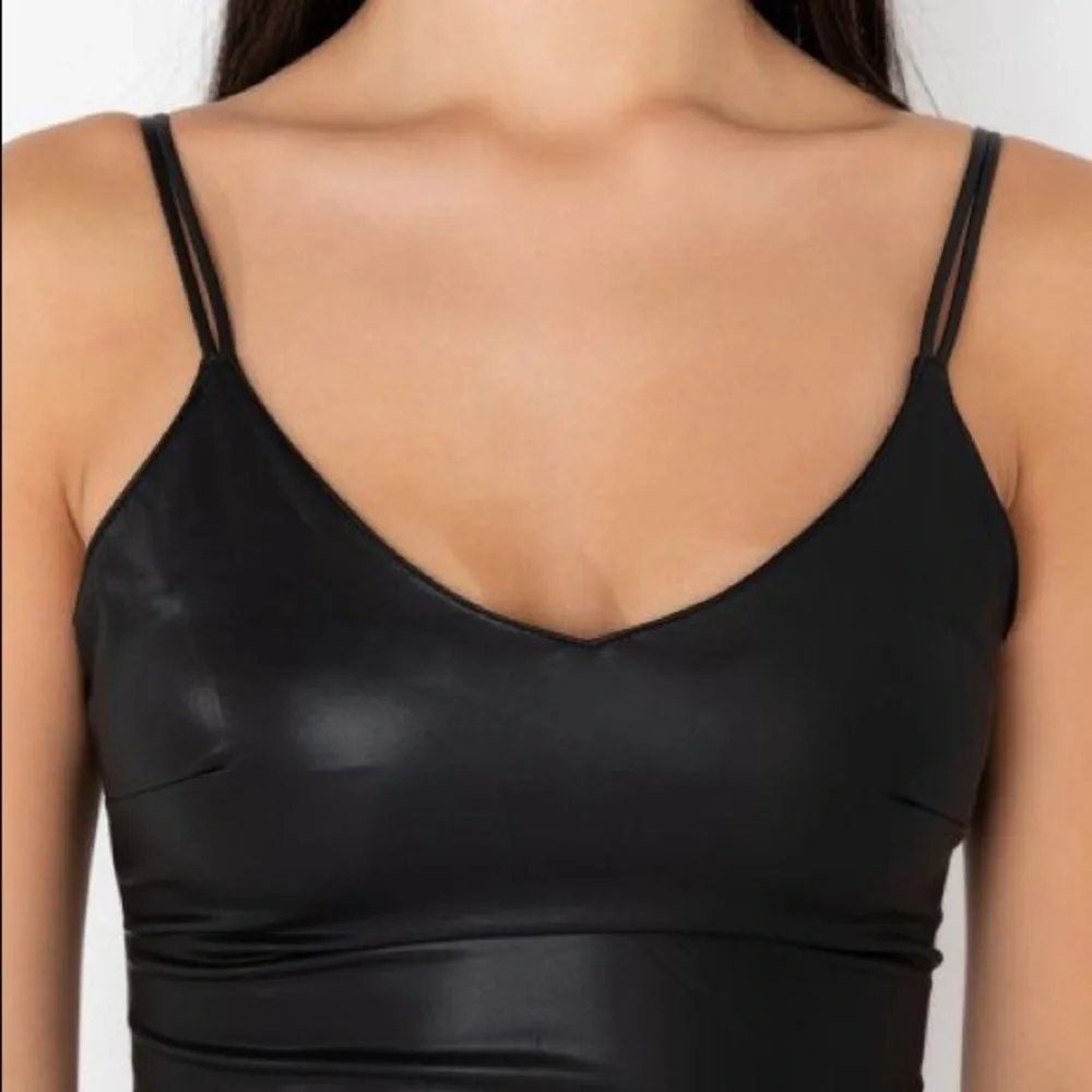 Black Longline Faux Leather Midi Dress - Picture 5 of 5